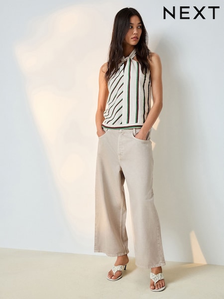 Neutral Beige - Wide Leg Cropped Jeans