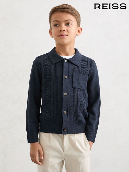 Reiss Tumnus Stitch-Detail Polo-Collar Cardigan Cotton-Blend Shirt (V04065) | ‏294 ر.ق.