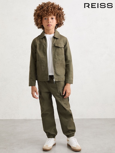 Reiss Khaki Nevis 3-9 yrs Cotton Zip-Through Utility Jacket (V04070) | AED346