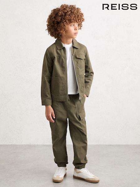 Reiss Khaki Helix 9-13 yrs Cotton Cuffed Cargo Trousers (V04092) | AED302