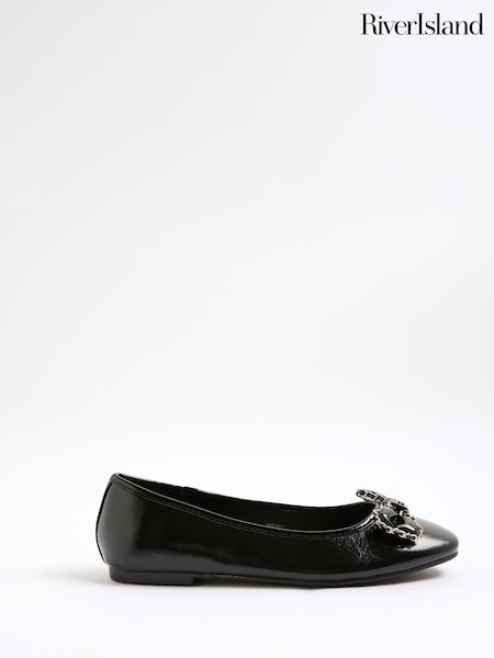 River Island Black Chain Bow Ballet Pumps (V04227) | €42