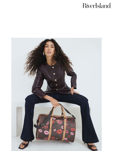 River Island Brown Morgan Collab Lips Print Holdall Bag (V04233) | €74