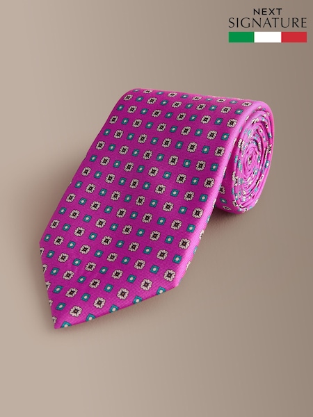 Pink Signature Silk Italian Geometric Tie (V04287) | €40