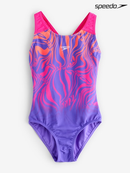 Speedo Blue Digital Placement Print Spliceback Swimsuit (V04343) | AED146