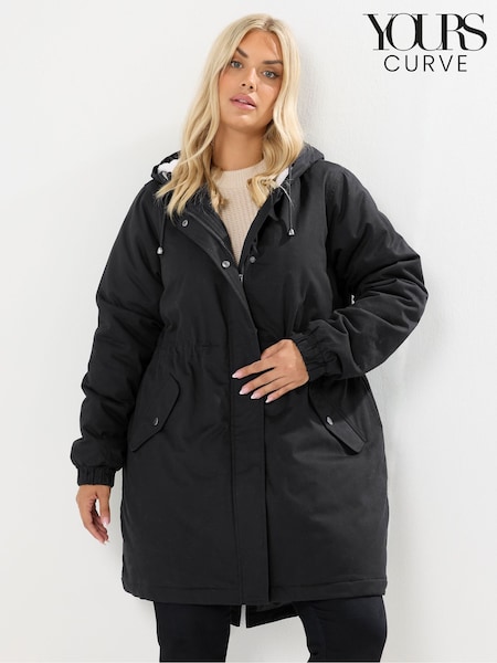 Yours Curve Black Borg Lined Parka (V04792) | €93