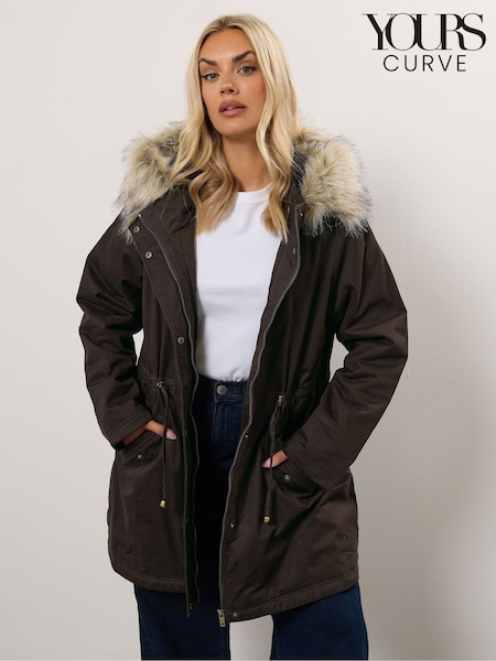 Yours Curve Brown Fur Trim Parka (V04794) | €93