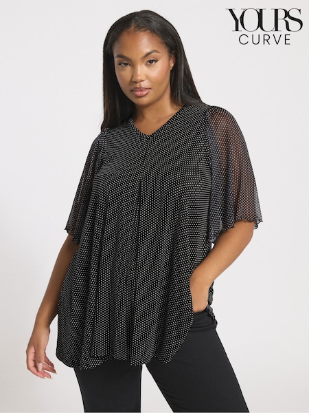 Yours Curve Dot Mesh Sleeve Blouse (V04809) | R$ 235