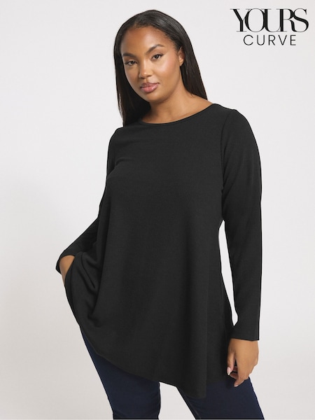 Yours Curve Black Long Sleeve Ribbed Top (V04813) | €29