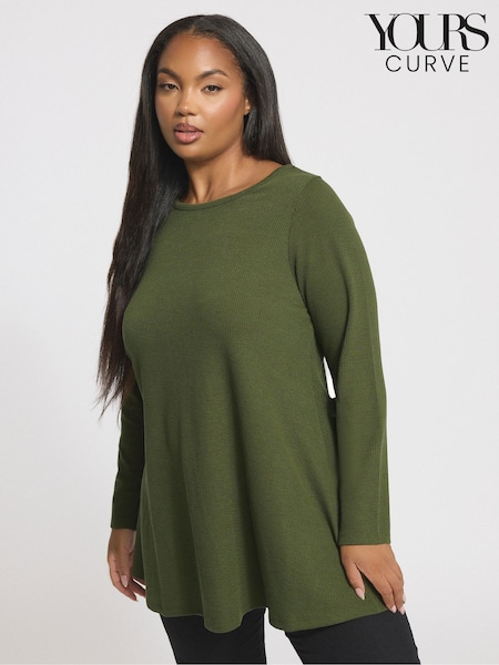 Yours Curve Green Long Sleeve Ribbed Top (V04824) | €29