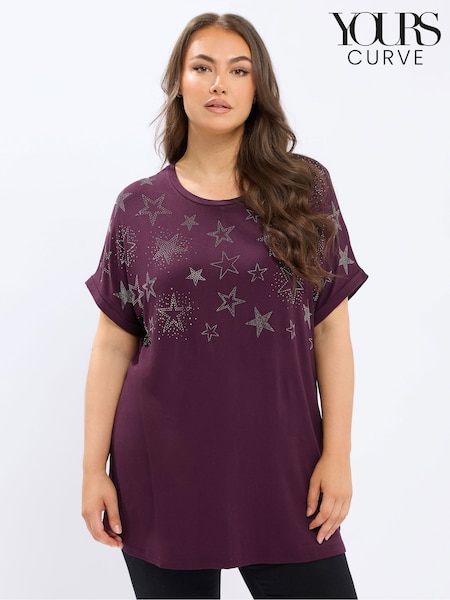 Yours Curve Purple Star Hot Fix Grown On T-Shirt (V04832) | R$ 265