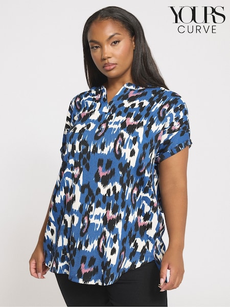 Yours Curve Blue Notch Neck Blouse (V04844) | €32