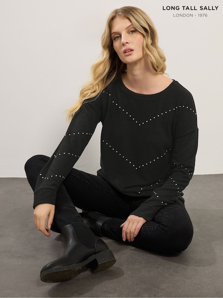 Long Tall Sally Black Studded Jumper (V04869) | €42