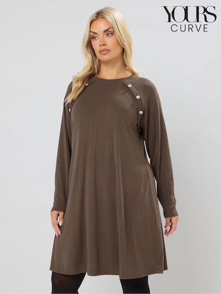 Castanho - Yours Curve Military Varigated Ribbed Tunic Dress (V04874) | R$ 285
