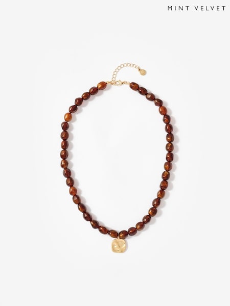 Mint Velvet Brown Beaded Charm Necklace (V04920) | €44