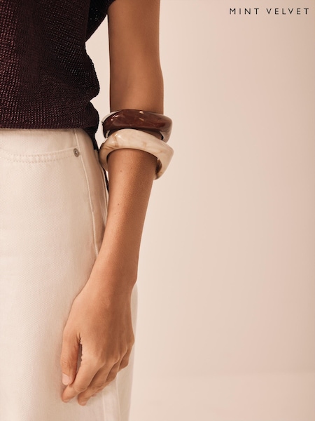 Mint Velvet Brown Neutral Two Pack Resin Bangles Set (V04923) | €50