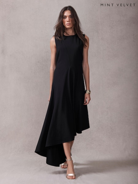Mint Velvet Black Asymmetric Midi Dress (V04930) | €212