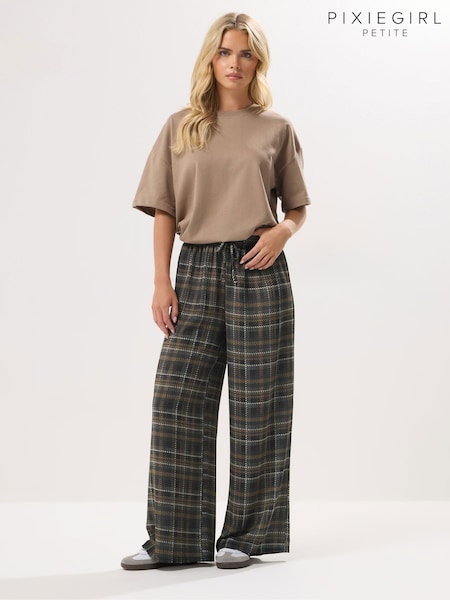 PixieGirl Petite Brown Crinkle Wide Leg Trousers (V04957) | €48