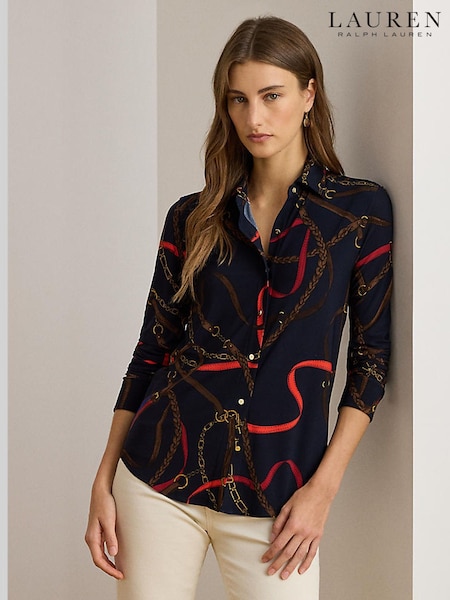 Lauren Ralph Lauren Blue Daquane Belt Print Shirt (V06040) | R$ 1.430
