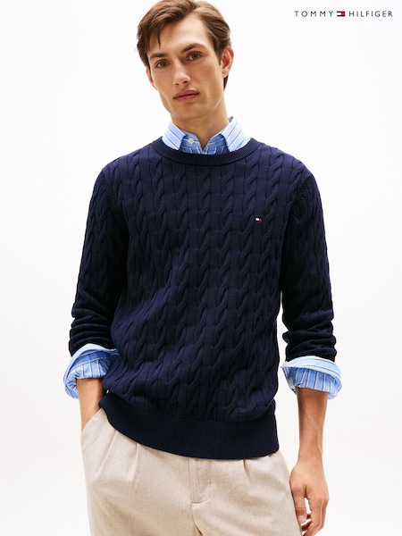 Tommy Hilfiger Blue Cable Knit Crew Neck Jumper (V06107) | AED757