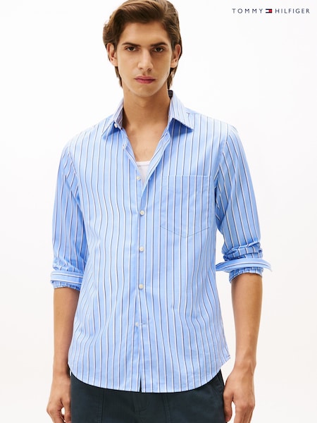 Tommy Hilfiger Blue Smart Casual Slim Fit Stripe Poplin Shirt (V06123) | €159