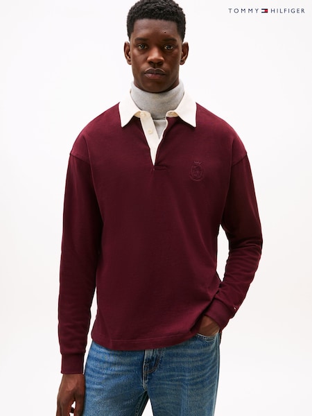 Tommy Hilfiger Red Varsity Contrast Collar Relaxed Rugby Shirt (V06135) | 693 QAR