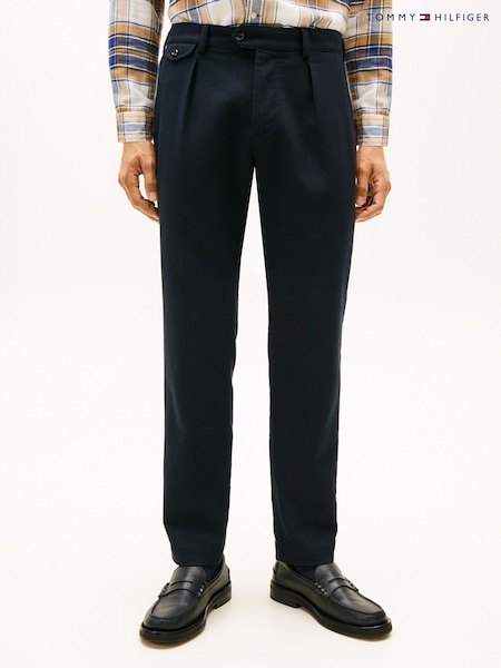 Tommy Hilfiger Blue Harlem Tapered Pleated Twill Trousers (V06136) | €198