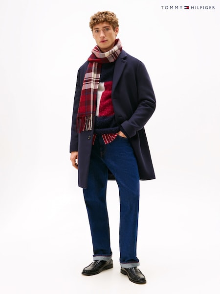 Tommy Hilfiger Blue Smart Casual Wool Blend Single Breasted Coat (V06146) | R$ 3.555