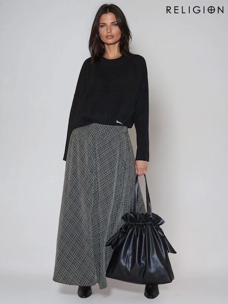 Religion Black High Low Holly Maxi Skirt In Dark Check (V06160) | €89