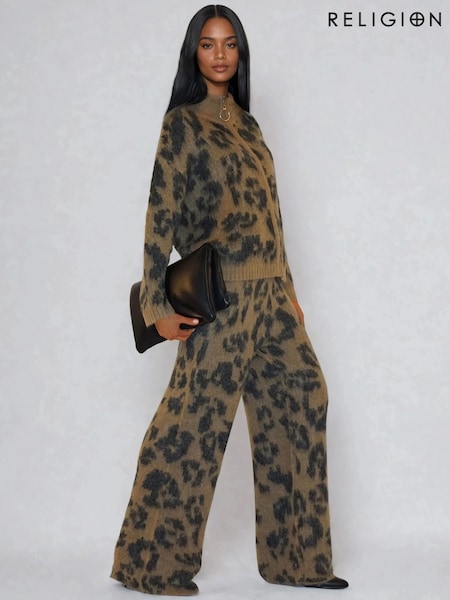 Religion Animal Maximum Knitted Wide Leg Lounge Pants In Jaquard (V06224) | 396 QAR