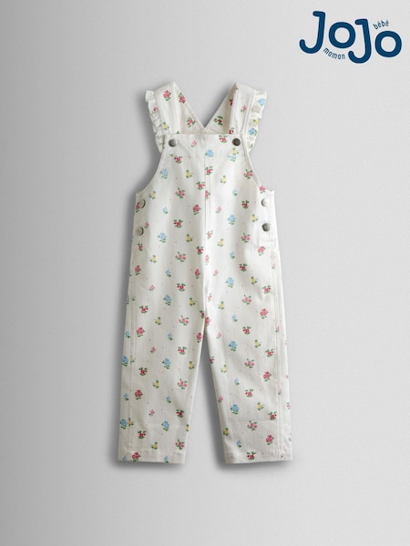 JoJo Maman Bébé Cream Floral Printed Twill Dungarees (V06359) | AED146 - AED163