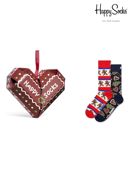 Happy Socks Brown 2 Pack Gingerbread Heart Socks Gift Set (V06471) | AED116