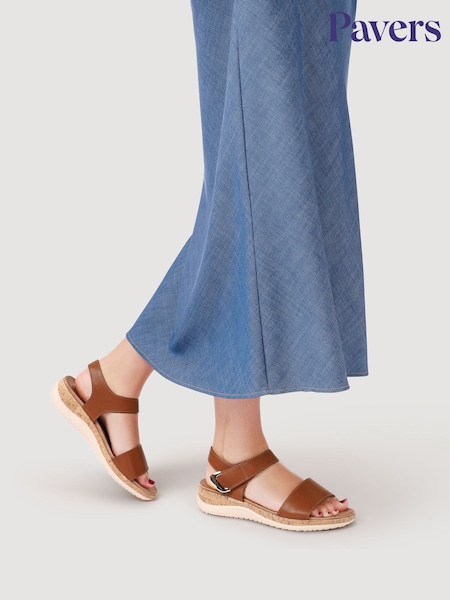 Pavers Brown Triple Strap Touch-Fastening Sandals (V06518) | 198 QAR