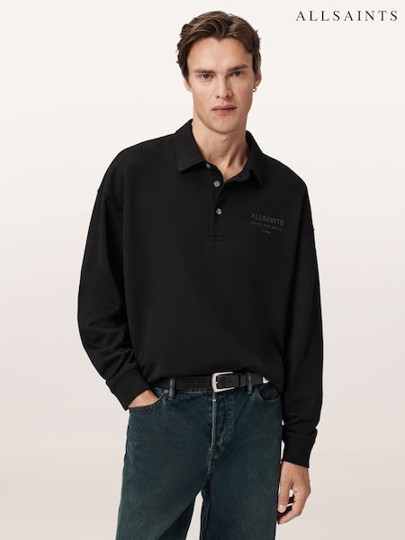 AllSaints Black Xander Polo Sweatshirt (V06548) | 539 QAR