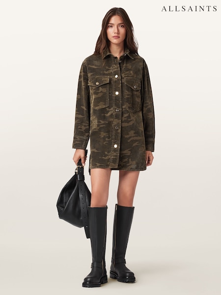 AllSaints Green Faye Flocked Dress (V06550) | €264