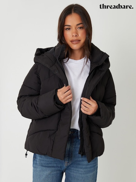 Threadbare Black Hooded Double Collar Puffer Jacket (V06704) | €64