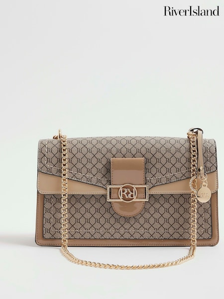 River Island Brown Monogram Panelled Shoulder Bag (V06726) | 208 QAR