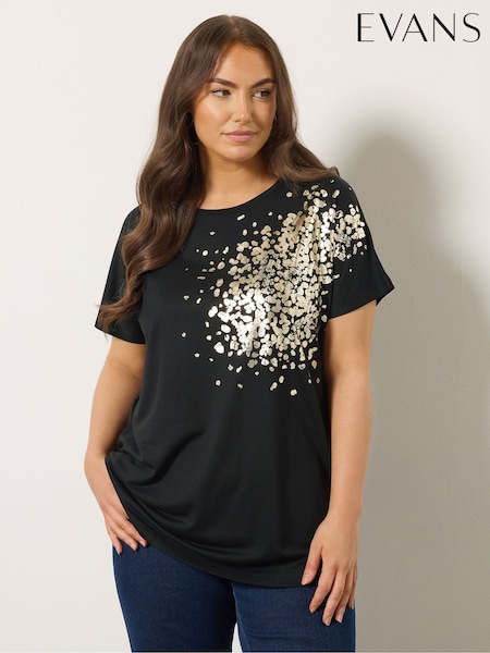 Evans Grown On Sleeve Foil Spot Print Top (V06737) | AED151