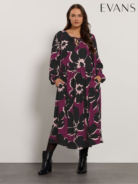 Evans Large Purple Floral Boho Dress (V06738) | €56
