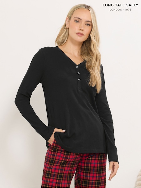 Long Tall Sally Black Long Sleeve Waffle Pyjamas Top (V06873) | €20