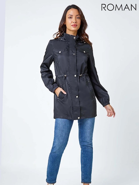 Preto - Roman Shower Resistant Longline Jacket (V06884) | R$ 845