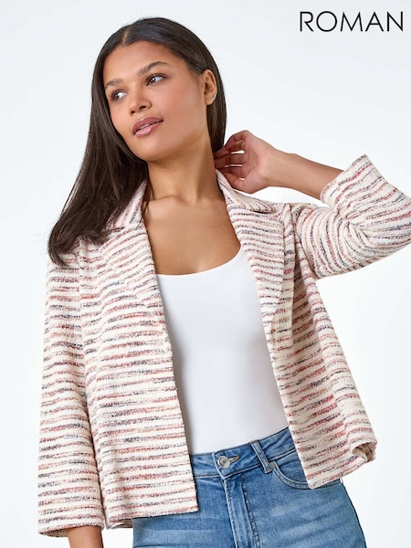 Roman Stripe Print Textured Cotton Blend Jacket (V06906) | ‏364 د.إ.‏