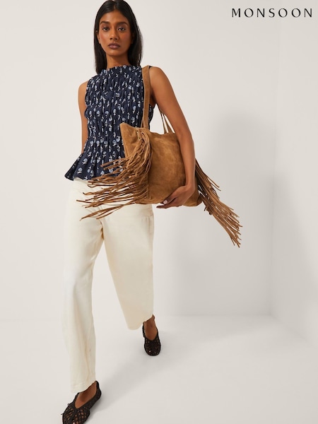 Monsoon Blue Deniz Sleeveless Smocked Floral Blouse (V06912) | €65