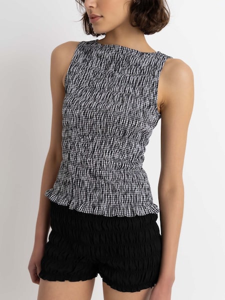 Amy Lynn Black Cher Plaid Shirred Sleeveless Top (V06938) | €55