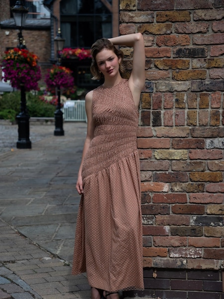 Amy Lynn Brown Julia Polka Dot Shirred Mesh Sleeveless Midaxi Dress (V06942) | €140
