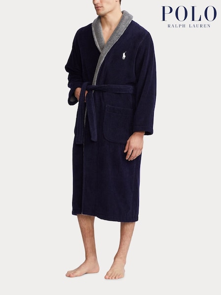 Polo Ralph Lauren Blue Contrast Detail Towelling Robe (V06977) | €257