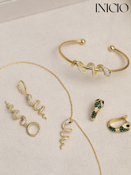 Inicio Gold Tone Emerald Snake Hoop Earrings (V06979) | €33