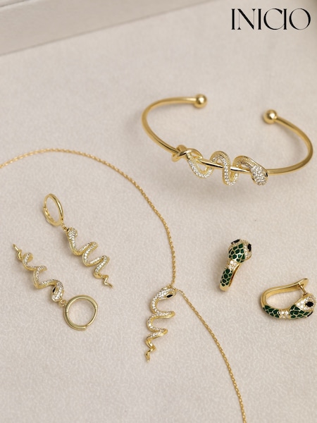 Inicio Gold Tone Snake Spiral Drop Hoop Earrings (V06984) | €33