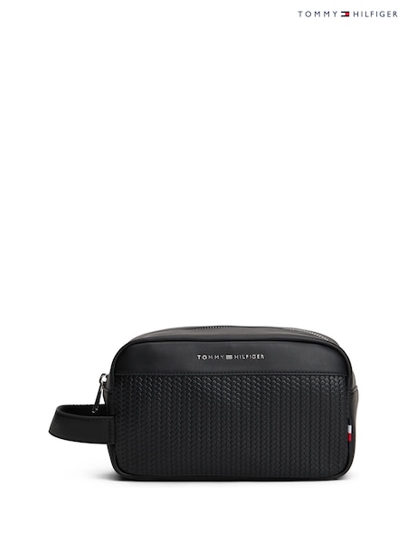 Tommy Hilfiger Black Metal Logo Woven Panel Wash Bag (V06997) | AED379