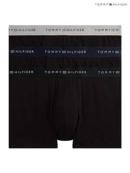 Preto - Tommy Hilfiger 3-Pack Signature Logo Metallic Waistband Trunks (V08016) | R$ 425