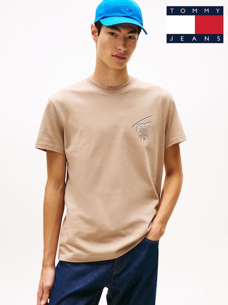 Tommy Jeans Brown Signature Back Logo Jersey T-Shirt (V08042) | €46